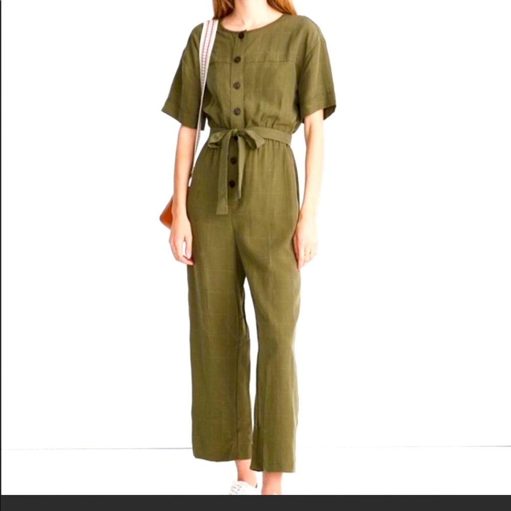 Madewell olive green jumpsuit with tie belt New